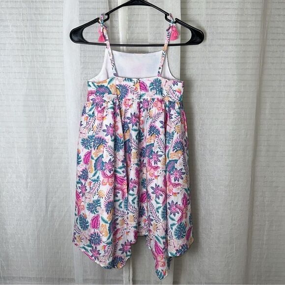 Tommy Bahama 7 White Fuchsia Teal Blue Gold Floral Tropical Cotton Dress - Picture 2 of 14